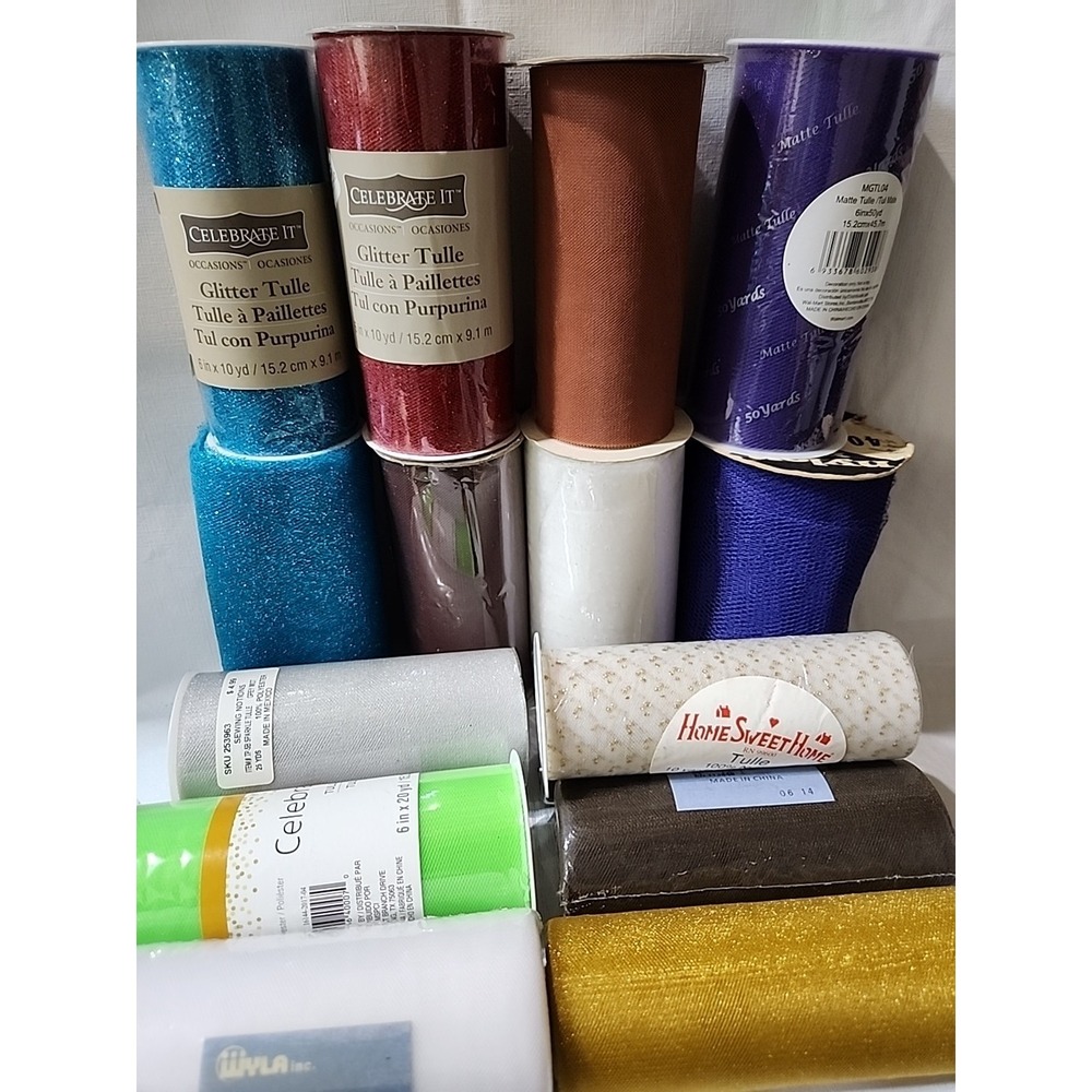 Assorted Tulle Fabric Rolls Lot 12pc Celebrate It Jo-Ann Glitter Matte 6in Wide